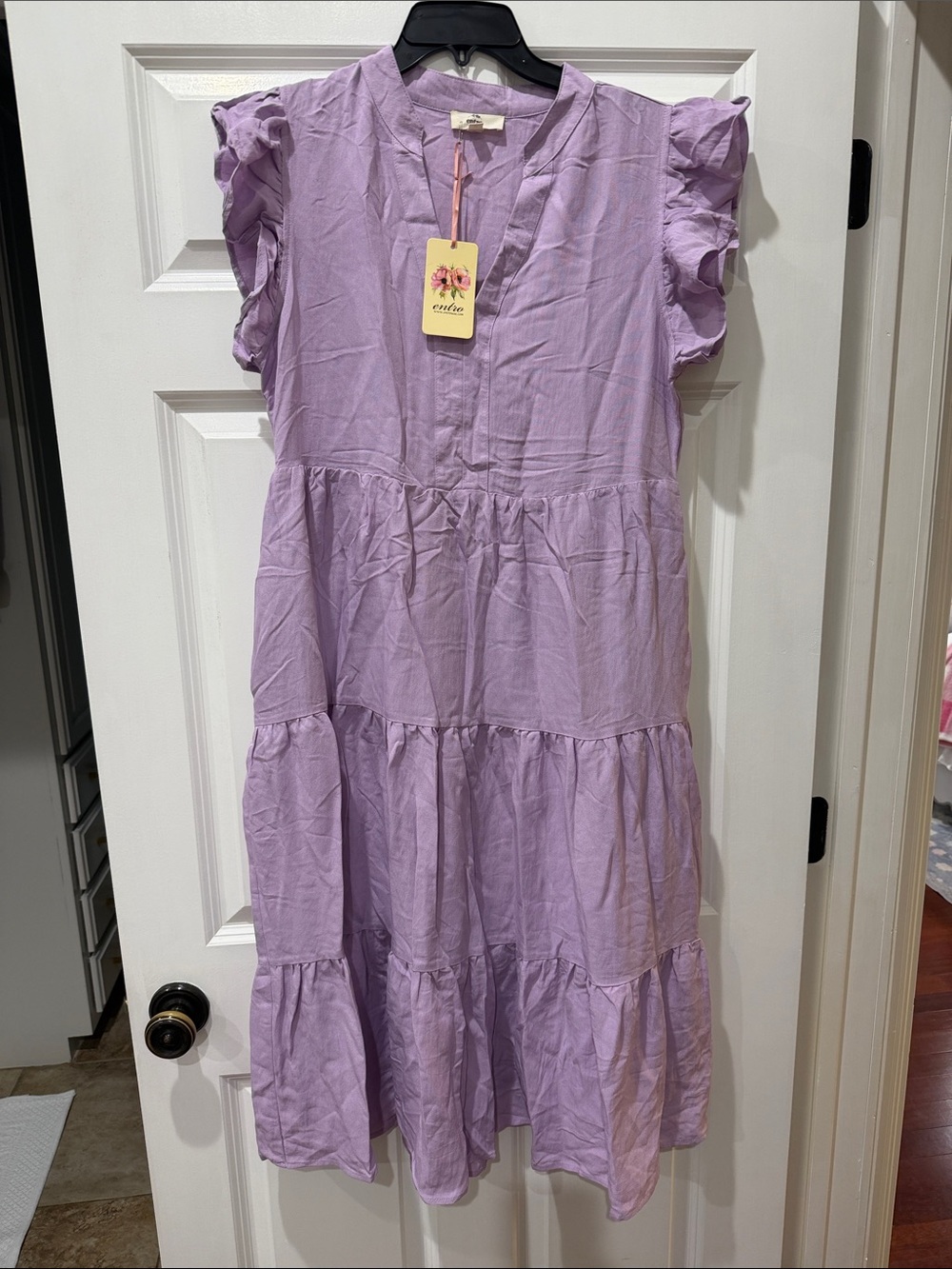 entro Lavender Tiered Ruffle Sleeve Dress